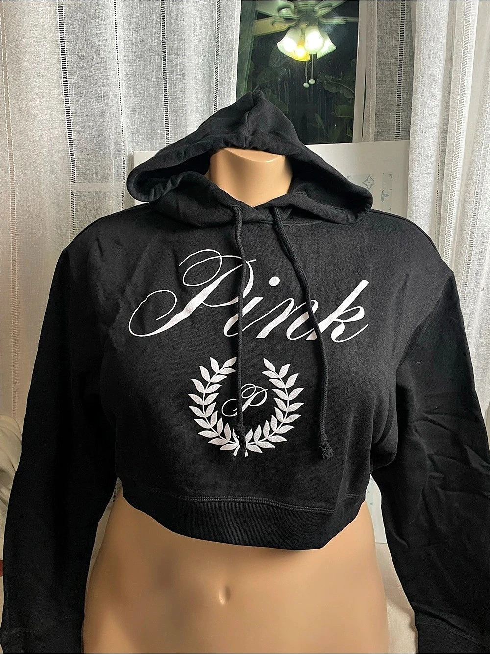 Pink Cropped Hoodie in Black Size large NWT